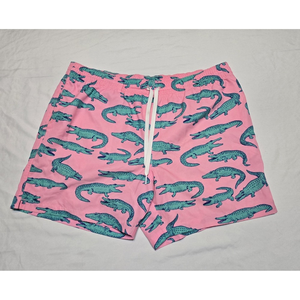 Chubbies The Glades All Over Alligator Print Lined Swim Trunks Mens Large Pink**